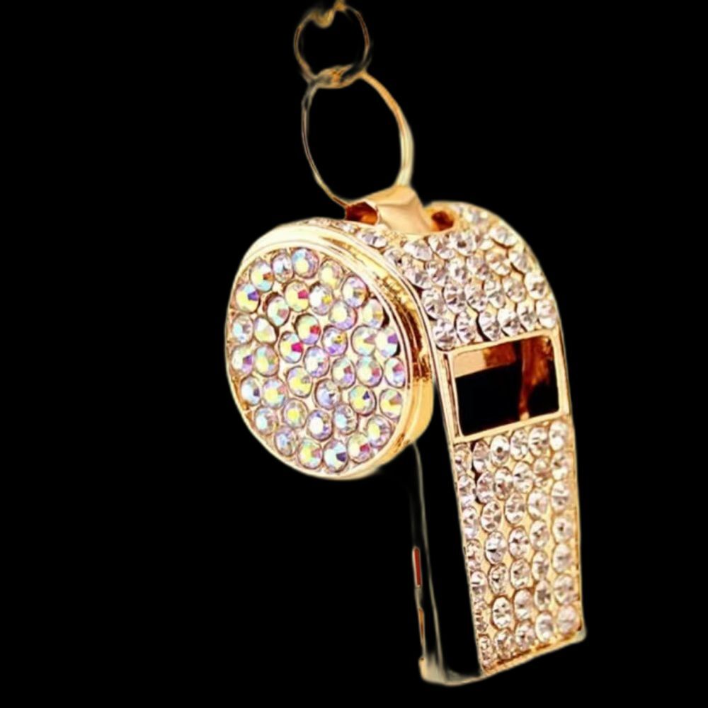 BAG CHARM Whistle Clear Chrystal Rhinestone Key Chain